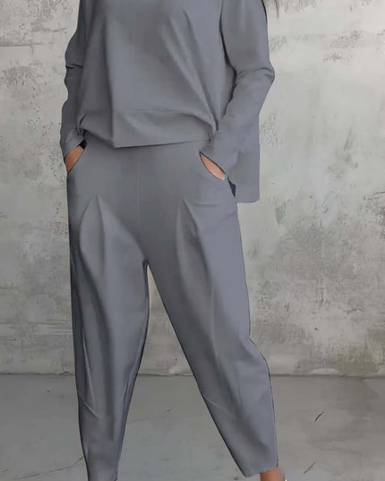 Women's Irregular Long-Sleeve Top & Harem Pants Set Gray set