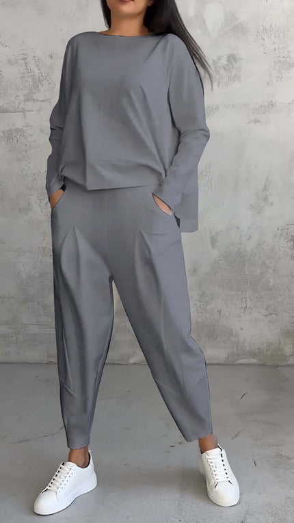 Women's Irregular Long-Sleeve Top & Harem Pants Set Gray set