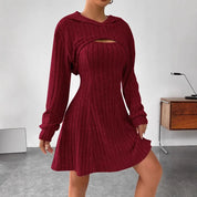Women’s Two‑Piece Hooded Shawl Vest & Skirt Set Skirts