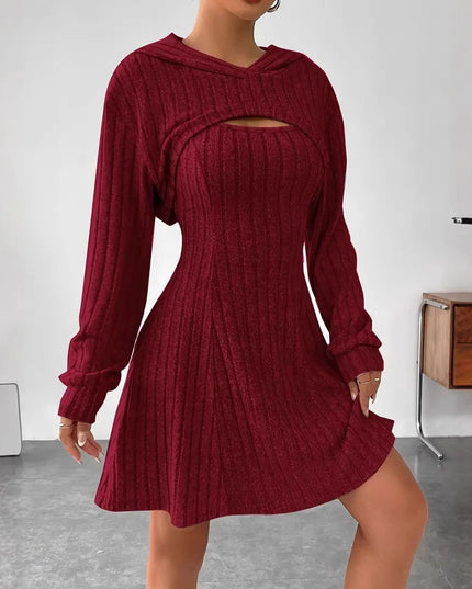 Women’s Two‑Piece Hooded Shawl Vest & Skirt Set Skirts
