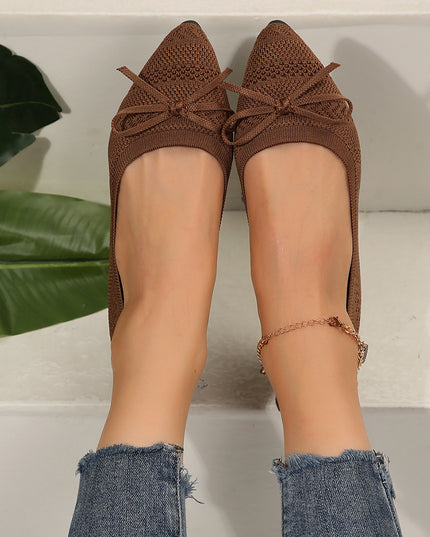 Bow Knitted Loafers Brown Loafers