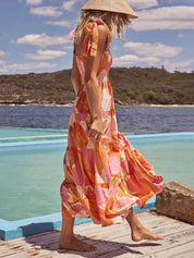Sleeveless Sea Charm Pleated Stretch Chest Print Cami Dress Dresses
