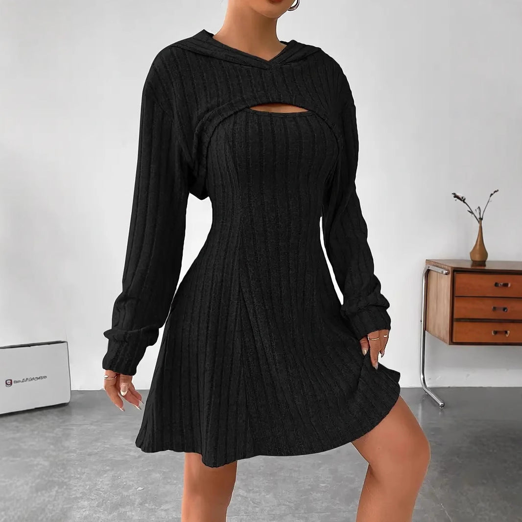 Women’s Two‑Piece Hooded Shawl Vest & Skirt Set Skirts