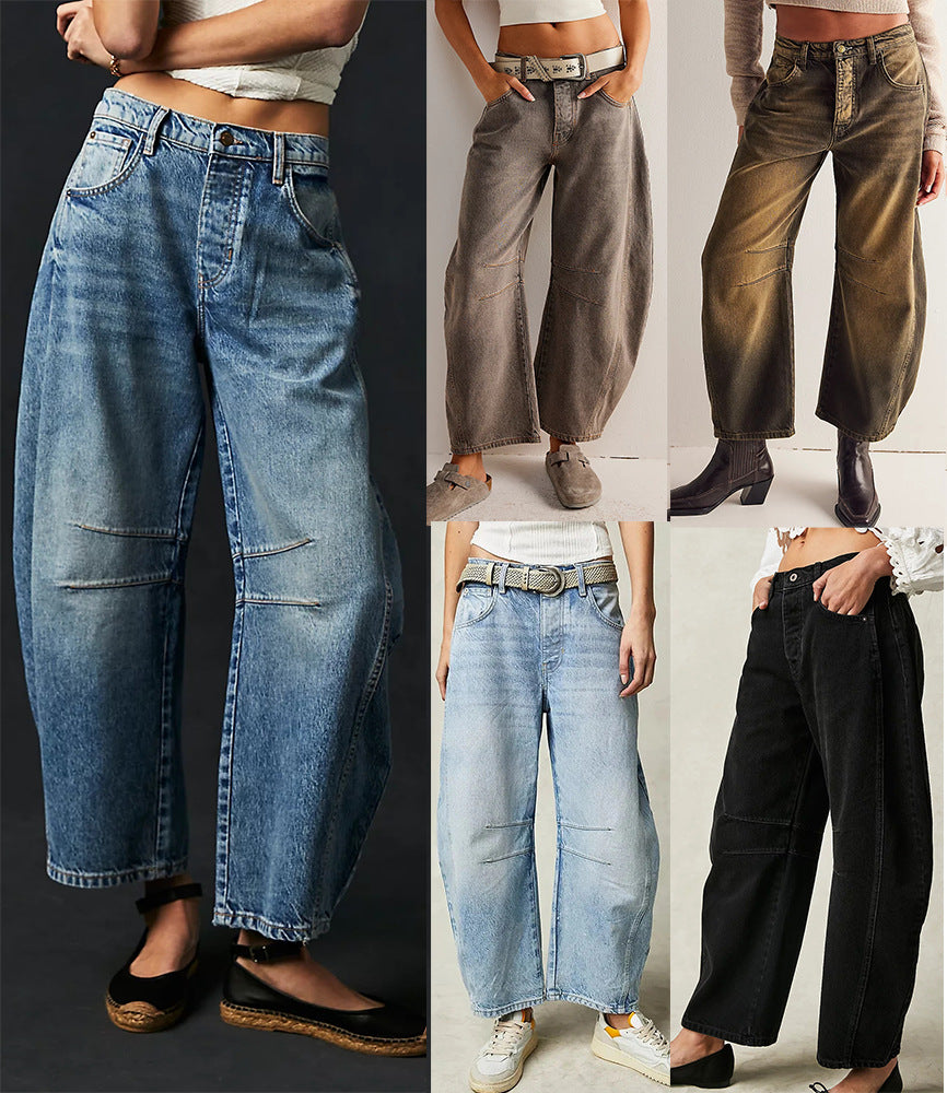 High-Stretch Mid-Rise Barrel Jeans Women Pants