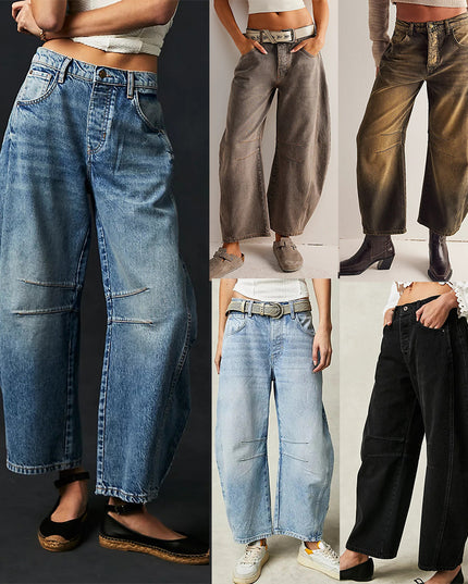 High-Stretch Mid-Rise Barrel Jeans Women Pants