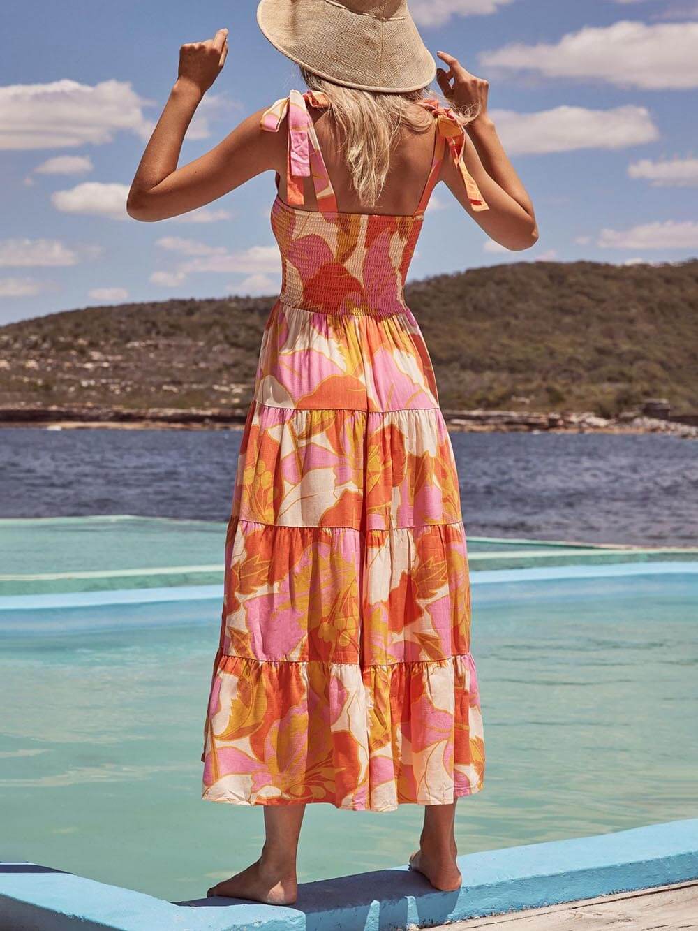 Sleeveless Sea Charm Pleated Stretch Chest Print Cami Dress Dresses