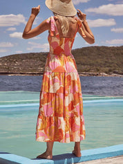 Sleeveless Sea Charm Pleated Stretch Chest Print Cami Dress Dresses
