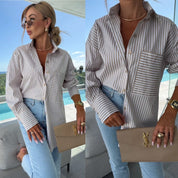 Spring Summer Women’s Striped Lapel Shirt Shirts