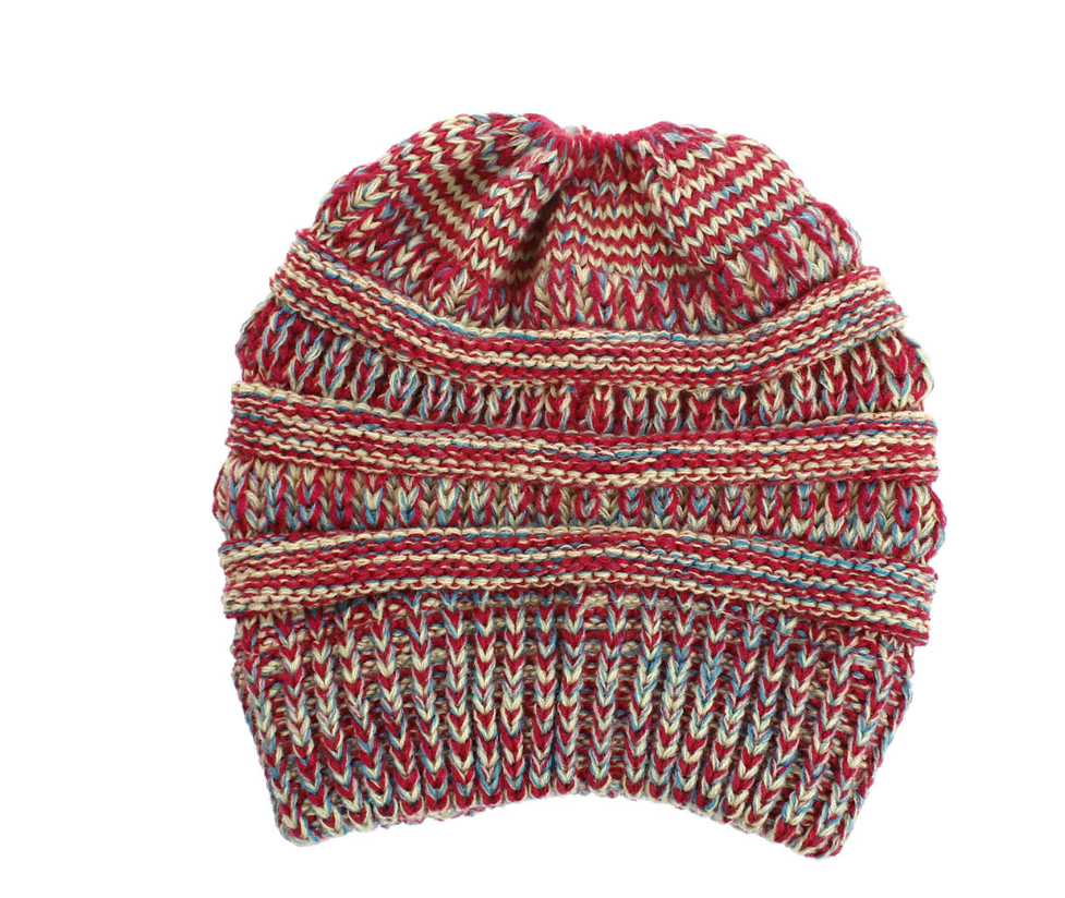 Women’s Mixed-Color Knitted Wool Ponytail Hat Huang Lanmei Hats