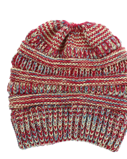 Women’s Mixed-Color Knitted Wool Ponytail Hat Huang Lanmei Hats