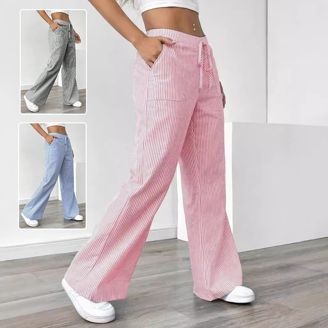 Women’s Striped Wide‑Leg Trousers Pink Trousers