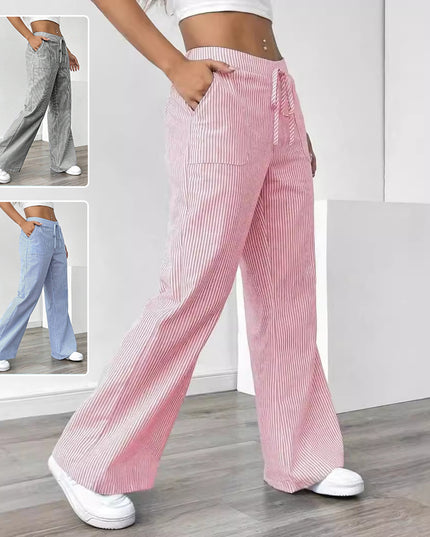 Women’s Striped Wide‑Leg Trousers Pink Trousers