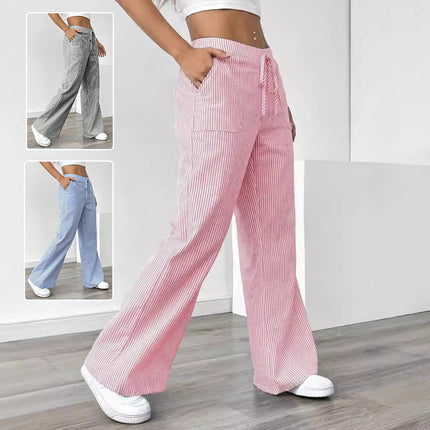 Women’s Striped Wide‑Leg Trousers Pink Trousers