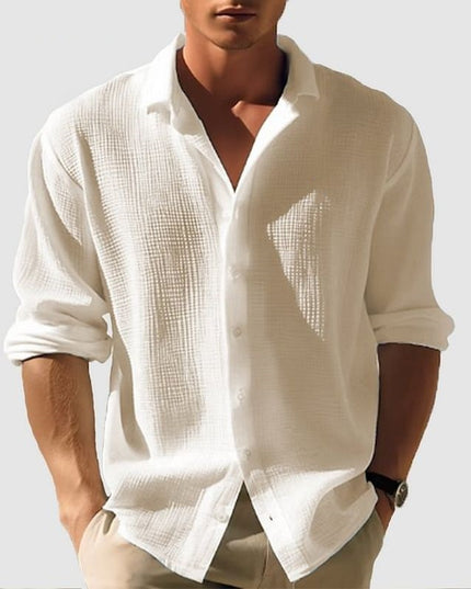 Men's Lapel Long Sleeve Shirt - Solid, Single Breasted for Fall & Spring Apricot Men T-Shirts