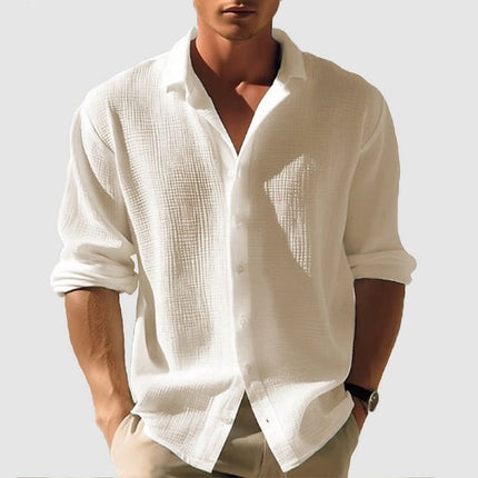 Men's Lapel Long Sleeve Shirt - Solid, Single Breasted for Fall & Spring Apricot Men T-Shirts