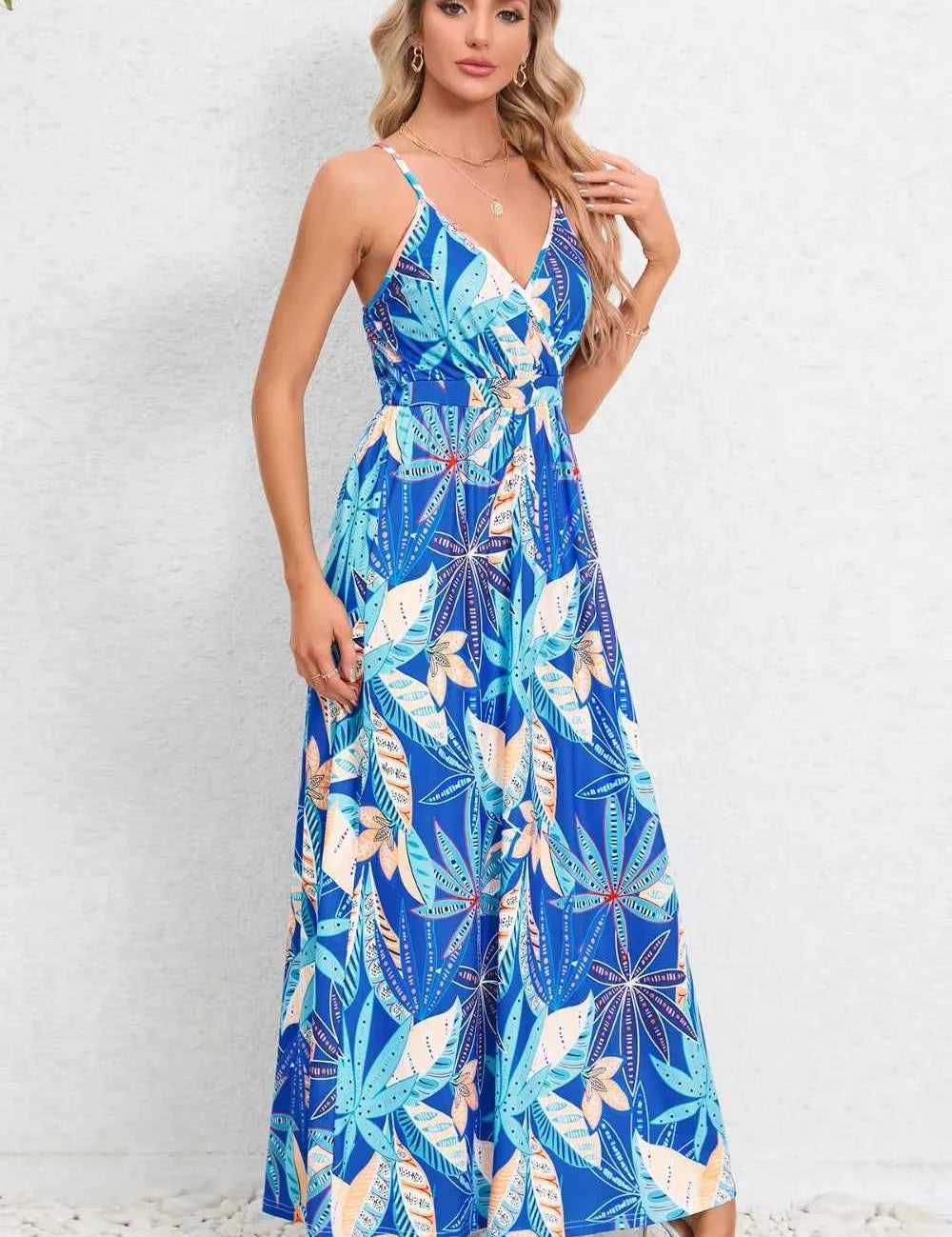 Printed Surplice Maxi Cami Dress