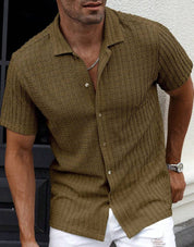 Men's Slim Fit Short Sleeve Casual Shirt Brown Shirts