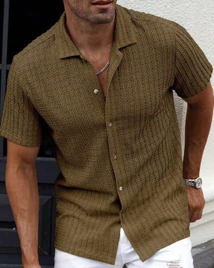 Men's Slim Fit Short Sleeve Casual Shirt Brown Shirts