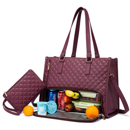 2-in-1 Lunch Tote Bag for Stylish Professional Women Wine Red 36x16x30cm Tote Bags