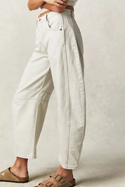 High-Stretch Mid-Rise Barrel Jeans Women Pants