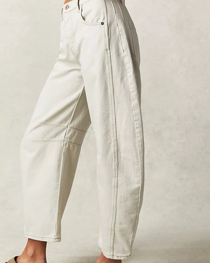 High-Stretch Mid-Rise Barrel Jeans Women Pants