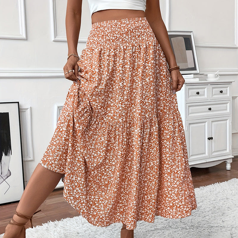 Women's Boho Floral Maxi Skirt Orange Skirts