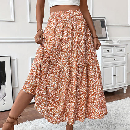 Women's Boho Floral Maxi Skirt Orange Skirts