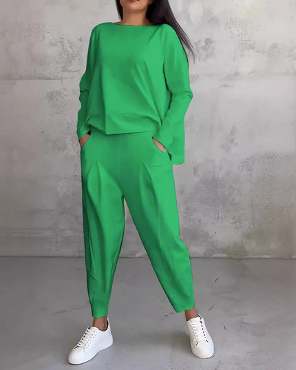 Women's Irregular Long-Sleeve Top & Harem Pants Set Green set