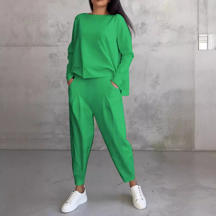 Women's Irregular Long-Sleeve Top & Harem Pants Set Green set