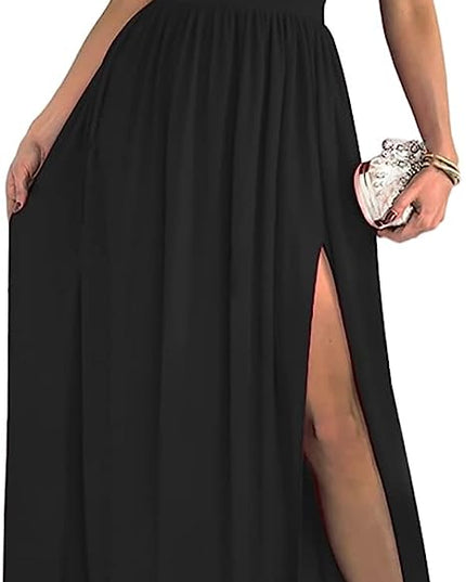 Women's One Shoulder High Split Cutout Sleeveless Elegant Sexy Cocktail Maxi Dress Dresses