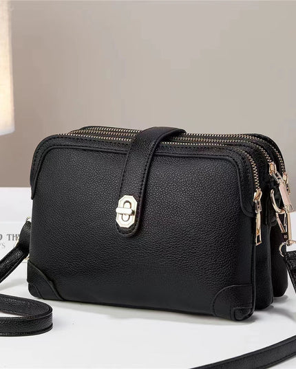 Elegant Multi-Layer Soft Leather Handbag Black Leather Bag