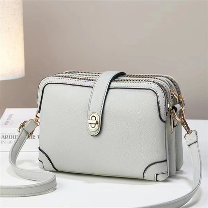 Elegant Multi-Layer Soft Leather Handbag Gray Leather Bag