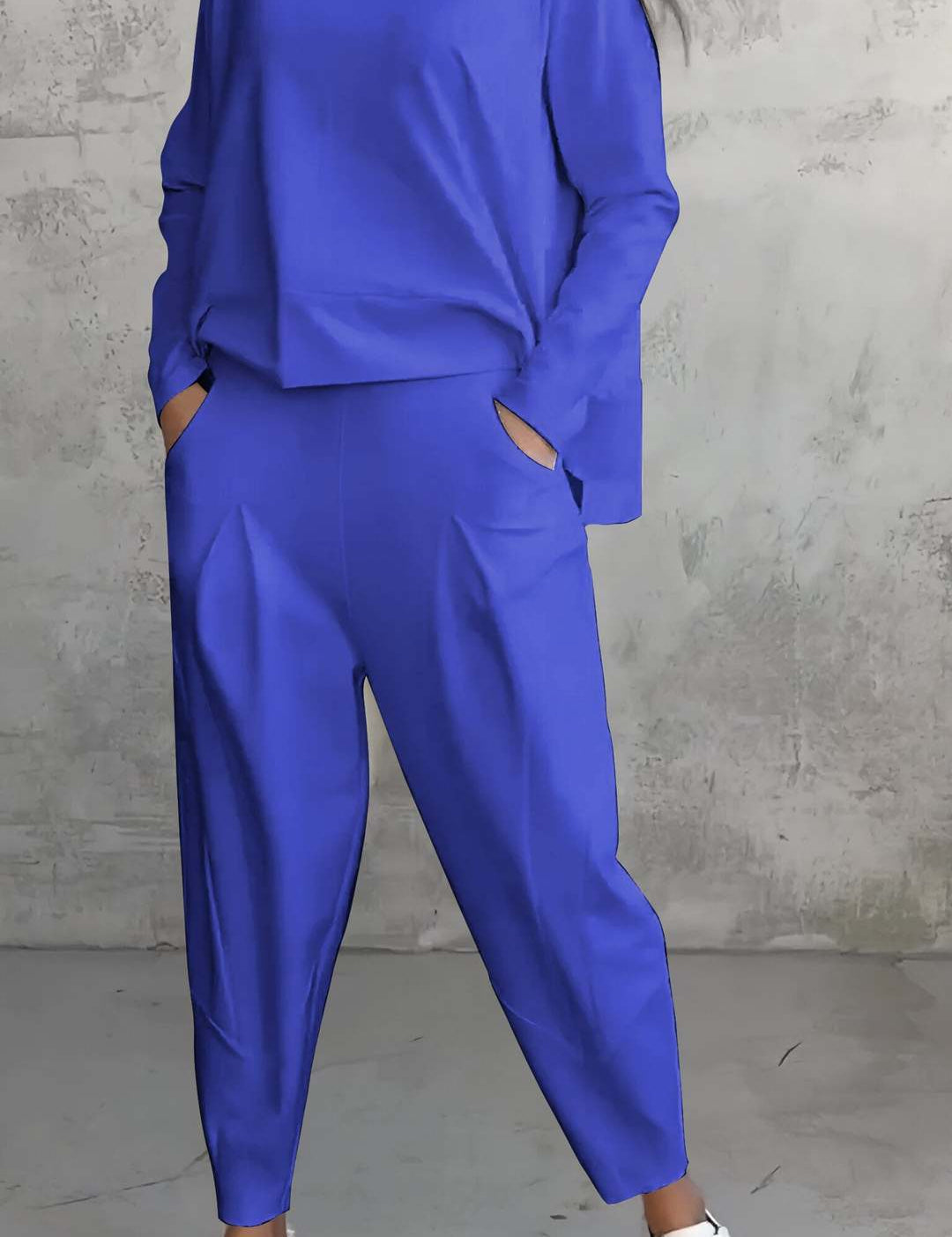 Women's Irregular Long-Sleeve Top & Harem Pants Set Blue set