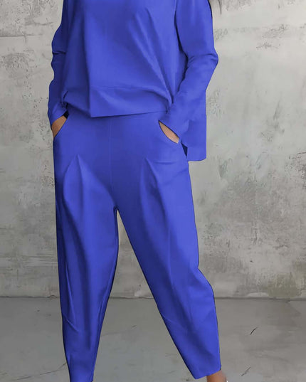 Women's Irregular Long-Sleeve Top & Harem Pants Set Blue set