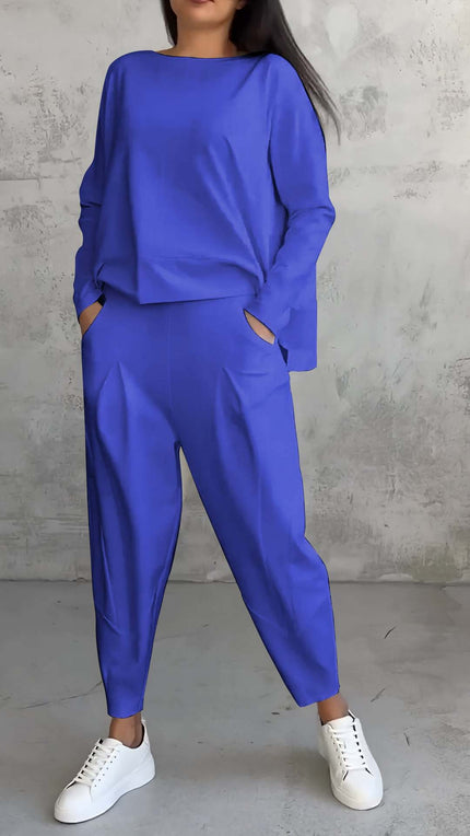 Women's Irregular Long-Sleeve Top & Harem Pants Set Blue set