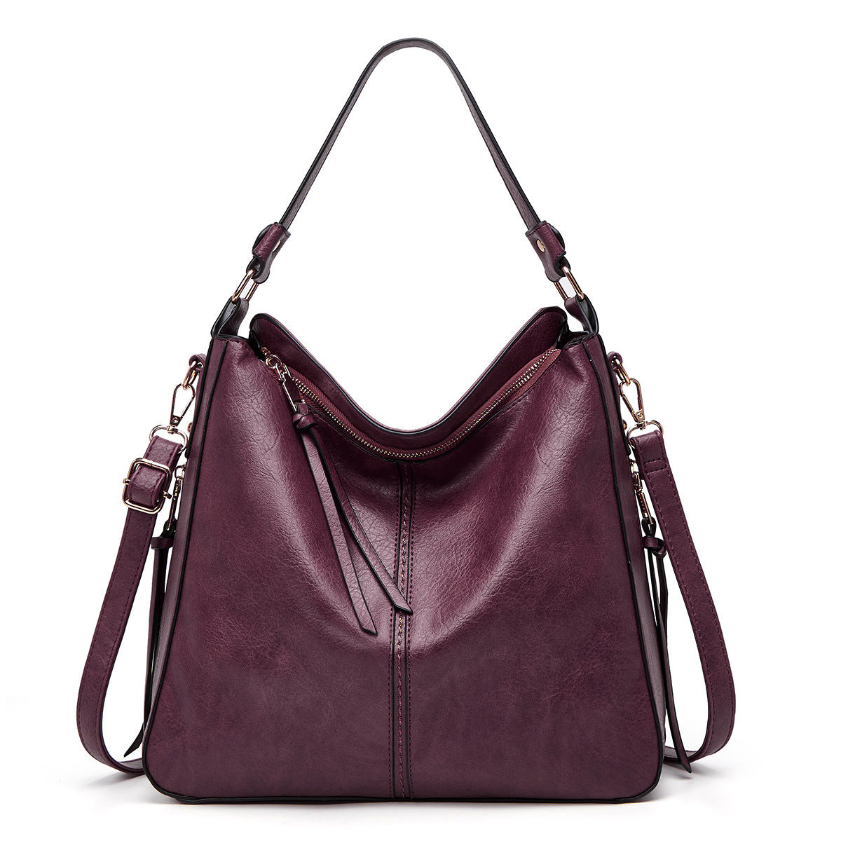 Zipper Bucket Messenger Bag Dark Purple One Size (34 cm (W) × 30 cm (H) × 13 cm (D) Bag
