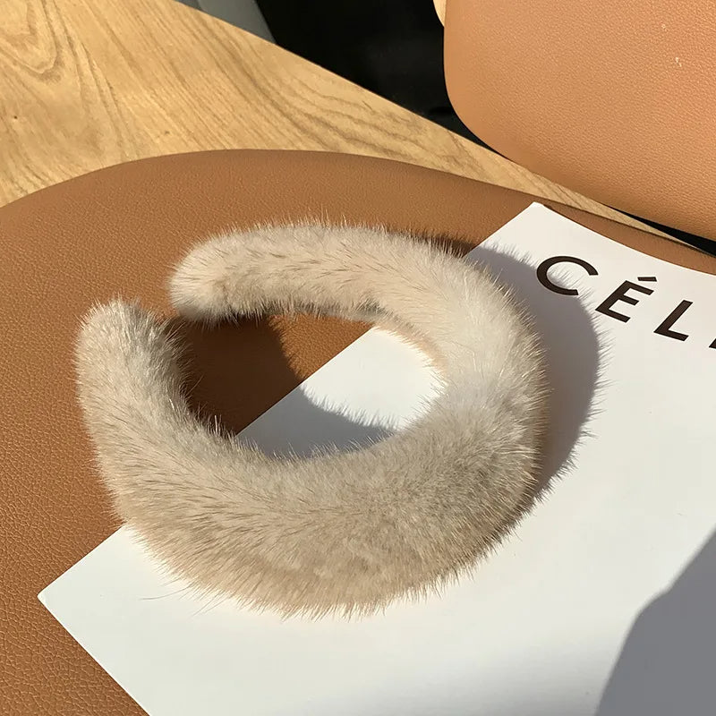 Cozy Luxe Fur Headband – Elegant Winter Warmth Beige Women's Accessories