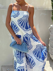 Holiday Casual Ocean Shell Print Sling Maxi Dress Dresses