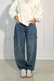 Celeste | Rhinestone Wide-Leg Jeans Pants