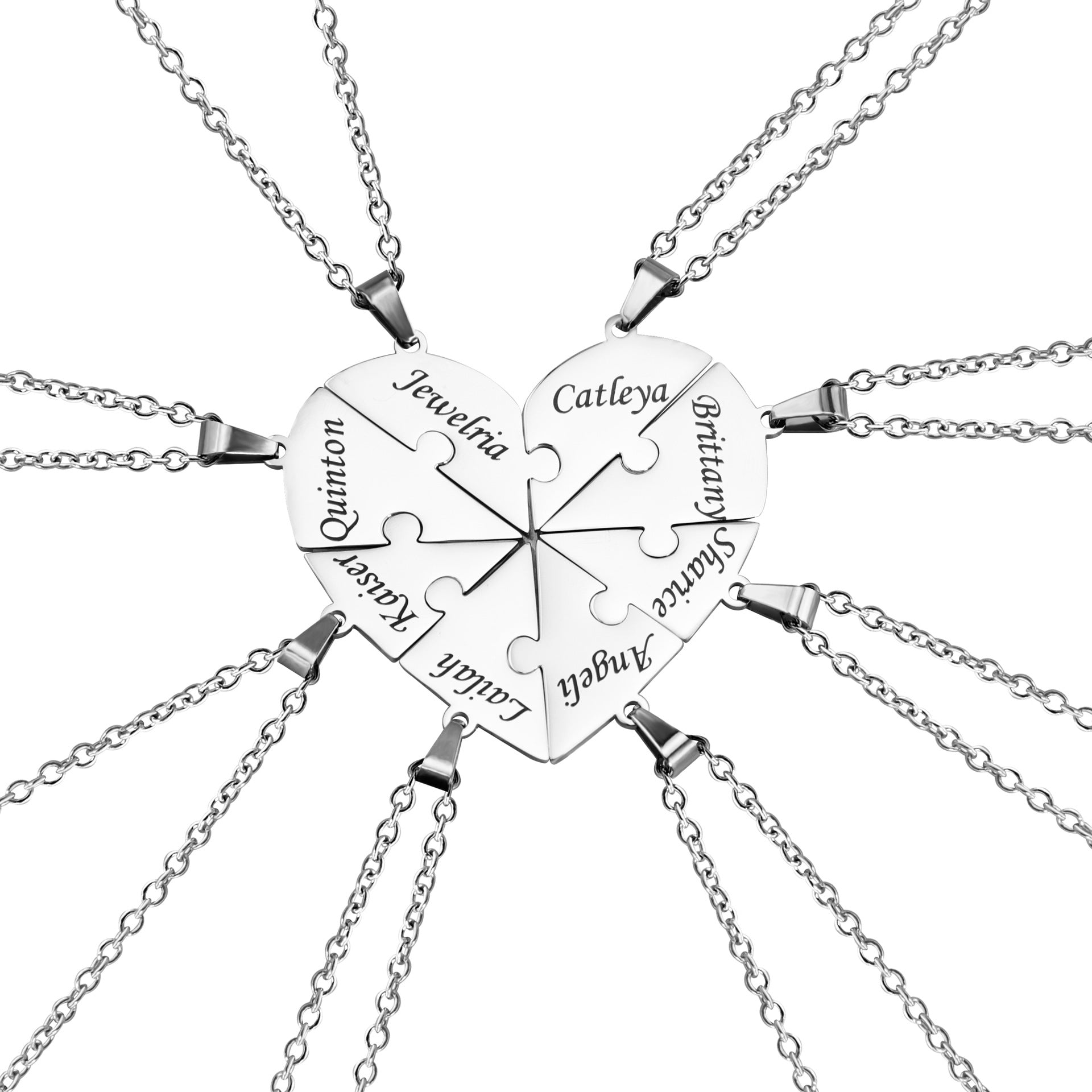 Family Heart Puzzle Necklace Silver 8 Necklace