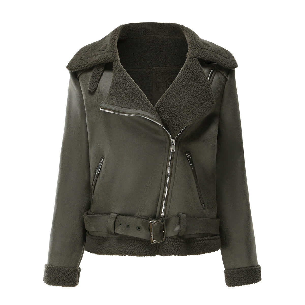 Faux Suede Winter Jacket Military green Jackets