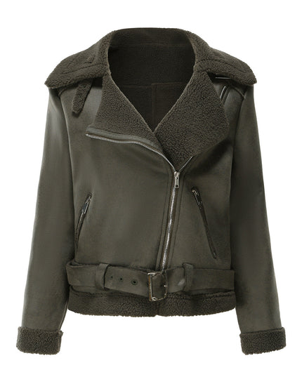 Faux Suede Winter Jacket Military green Jackets