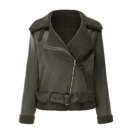 Faux Suede Winter Jacket Military green Jackets