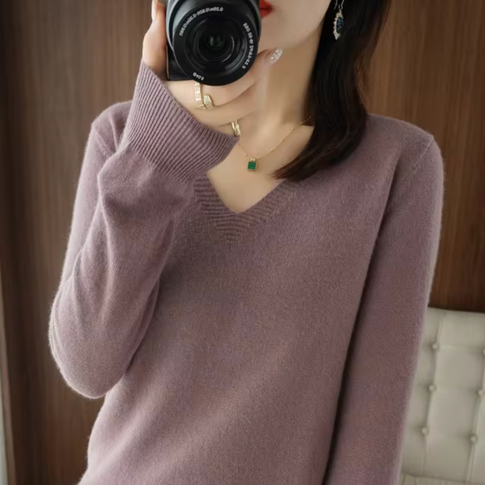 Women's Cashmere V-Neck Sweater Purple Sweater