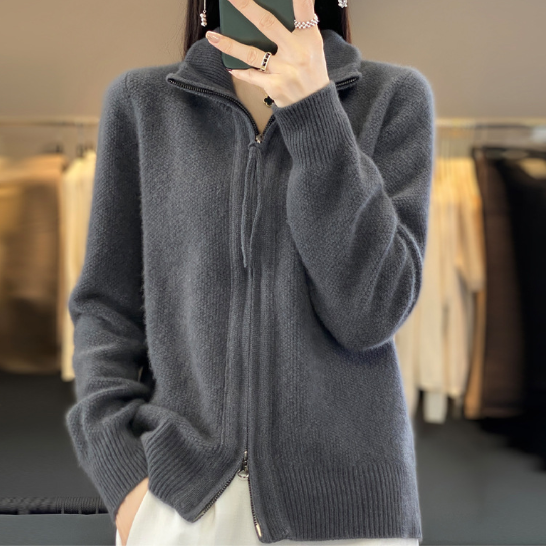 Wool Cashmere Zip-up Cardigan Dark Grey Zip-up Cardigan