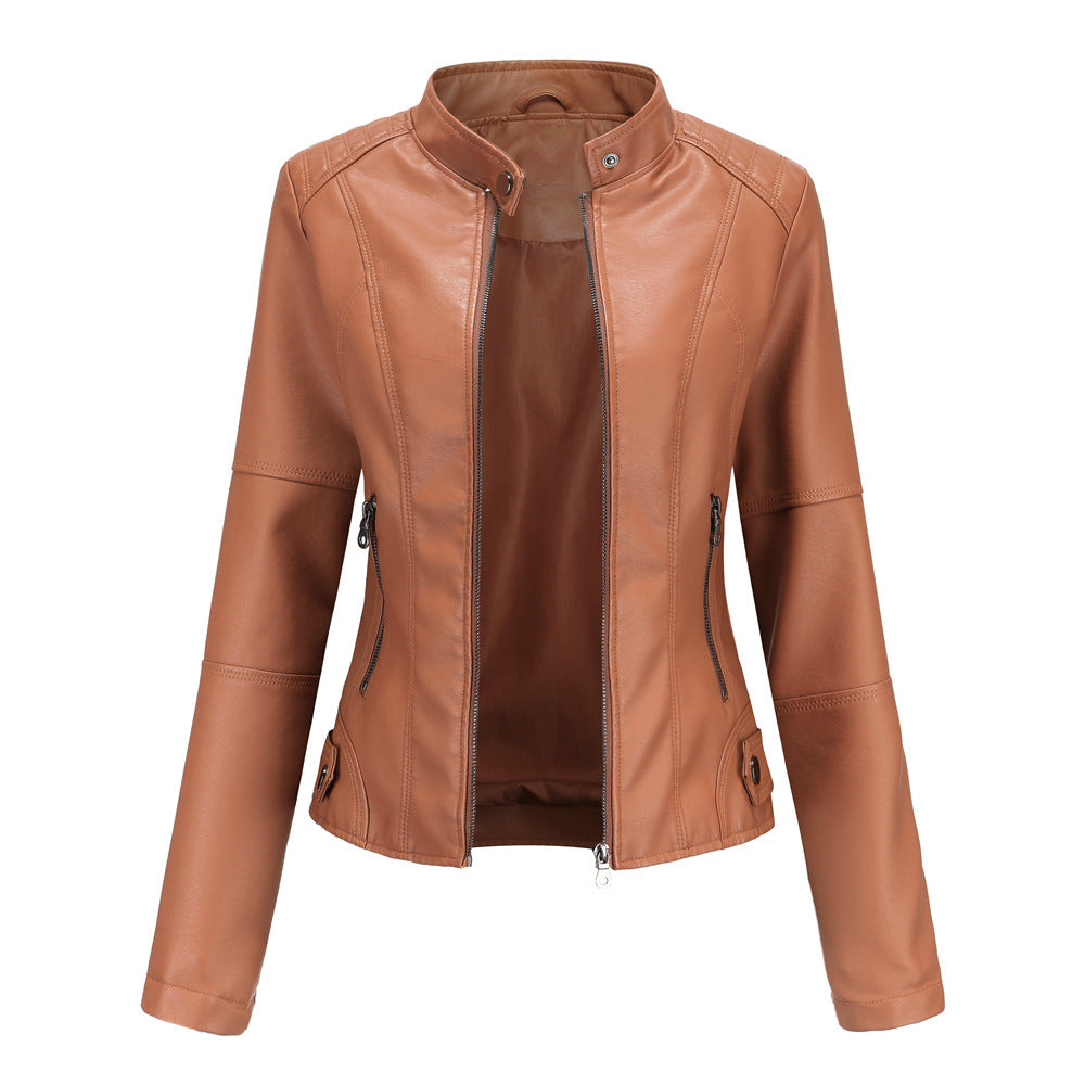 Women's Slim Leather Jacket Camel Jackets