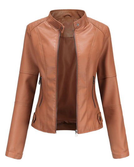 Women's Slim Leather Jacket Camel Jackets