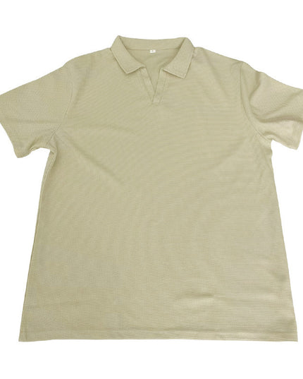 Men's INS Waffle Lapel Short-Sleeved Polo Shirt – Summer Solid Color V-Neck Polo Shirts