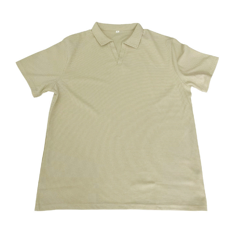 Men’s Waffle Lapel V‑Neck Short‑Sleeve Polo T-Shirts