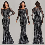 Elegant Sequin Long Sleeve Maxi Dress Figure1 Dresses